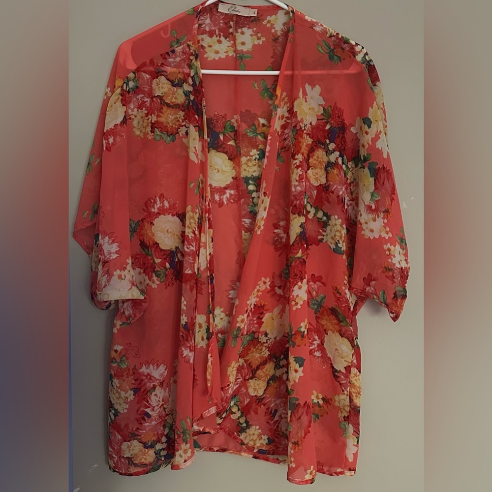 ELODIE size SMALL, Floral Sheer Cardigan
